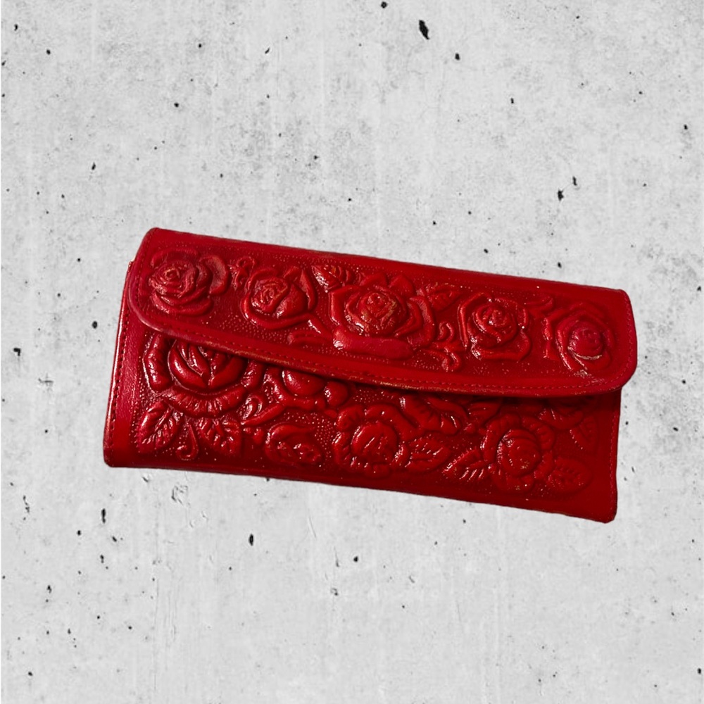 Leather Red Embroidered Wallet